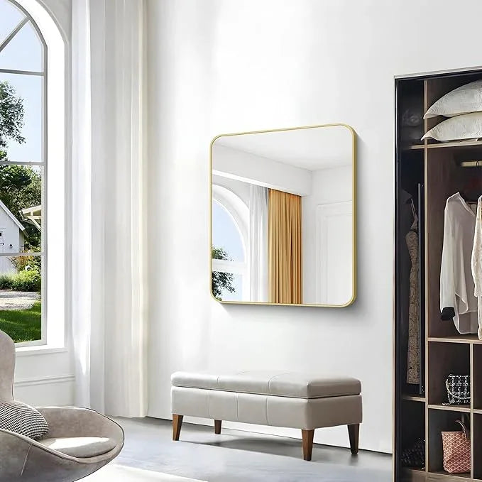 Gold Bathroom Mirror,30x36 inch Wall Mirror for Bathroom Wall Mounted,Round Rectangle Mirror for Bathroom Over Sink,Modern Frame for Home Decor Living Room,Bedroom Entryway,Horizontal/Vertical - ModernBath