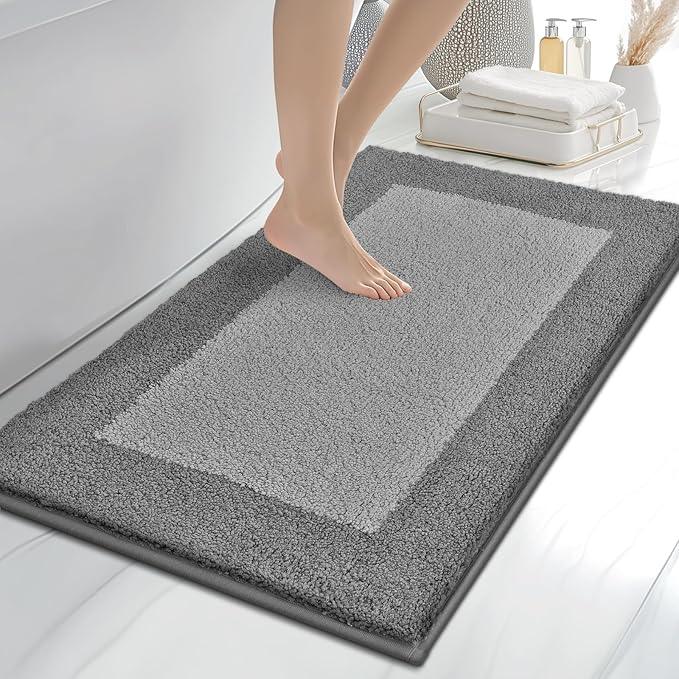 anllugs Bathroom Rugs 24" x 36", Non-Slip Extra Soft Absorbent Bath Rugs, Machine Washable Quick Dry Bath Mats for Bathroom Floor, Shower, Bathtub and Sink, Grey & Dark Grey - ModernBath