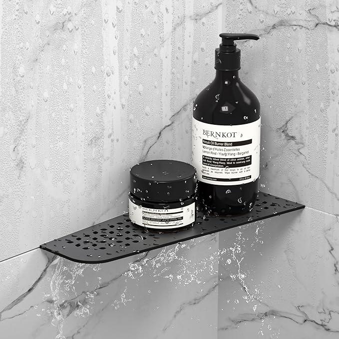 Corner Shower Shelf 12" Matte Black 304 Stainless Steel Quadrilateral Corner Shelf Heavy Duty Recessed Bathroom Black Shelf No Drilling Needed - ModernBath