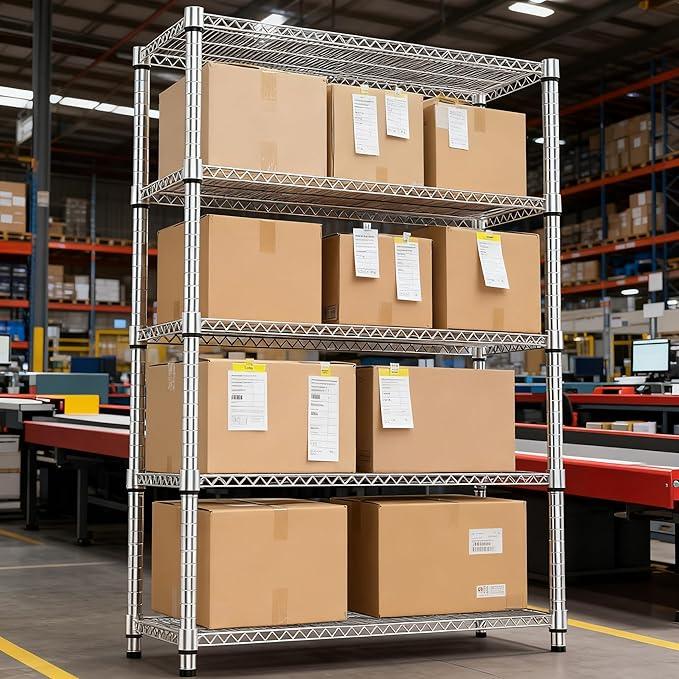 5 Tiers Shelf Metal Storage Shelves 3300 lbs Steel Storage Shelving Utility Shelving Unit Steel Organizer Wire Rack for Home,Kitchen,Office,Garage Chrome 17.7" D x 47.2" W x 70.3" H - ModernBath