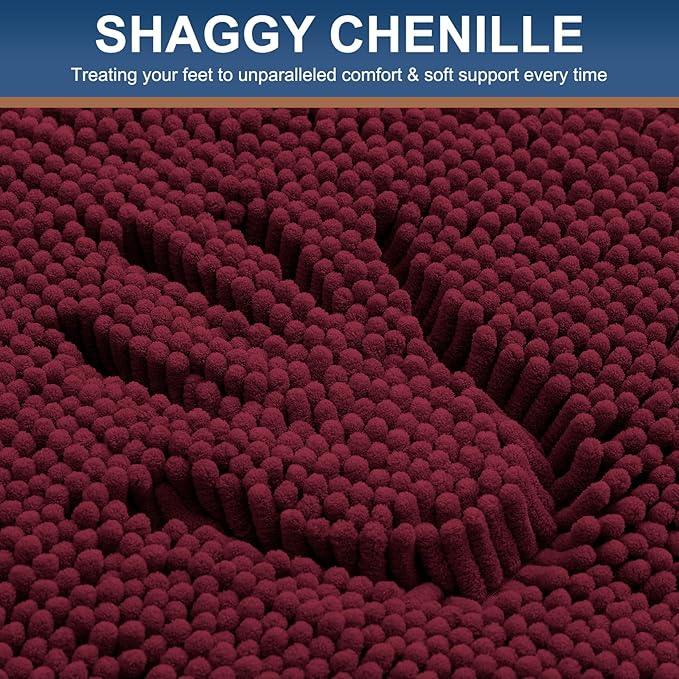 Smiry Luxury Chenille Bathroom Rugs 44x32, Extra Soft and Absorbent Shaggy Bath Mat, Machine Washable, Non-Slip Plush Carpet Runner for Tub, Shower, and Floor, Home Decor Accessories, Burgundy - ModernBath