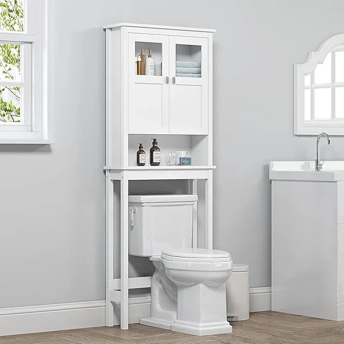 Spirich Bathroom Cabinet Over Toilet, Bathroom Storage Cabinet with Glass Doors and Adjustable Shelves, Over The Toilet Storage Cabinet, White - ModernBath