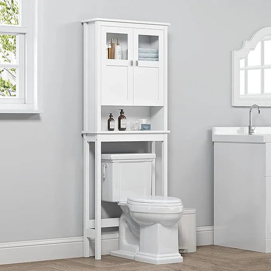 Spirich Bathroom Cabinet Over Toilet, Bathroom Storage Cabinet with Glass Doors and Adjustable Shelves, Over The Toilet Storage Cabinet, White - ModernBath