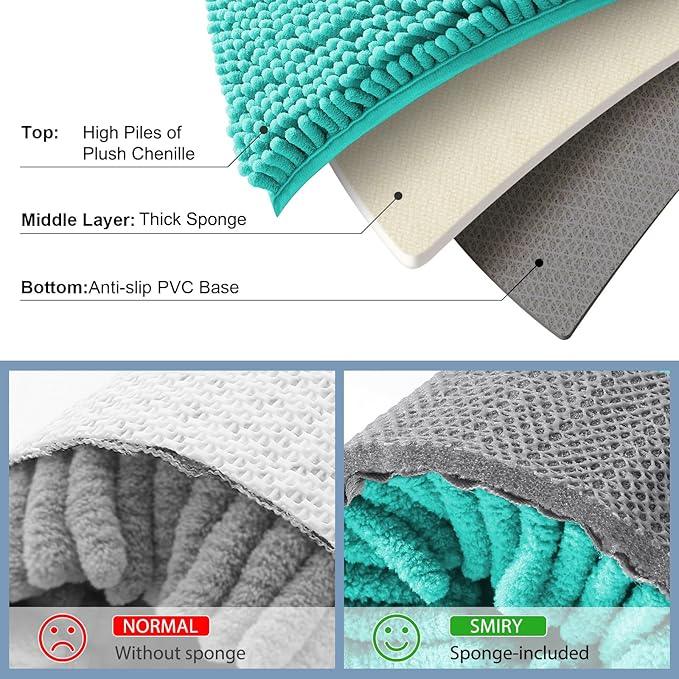 Smiry Luxury Chenille Toilet Rugs U-Shaped 20x20, Soft Absorbent Non-Slip Contour Bathroom Rugs for Toilet, Machine Washable Contoured Bath Mats, Turquoise - ModernBath