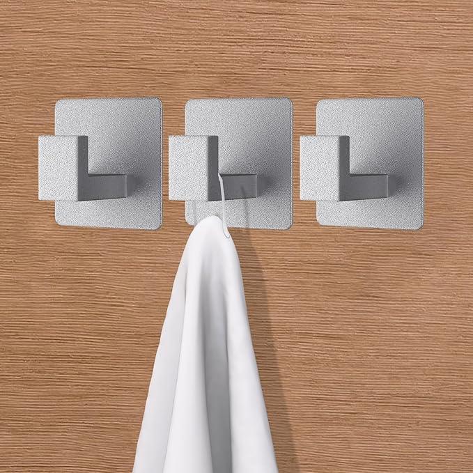 VAEHOLD 4 Pack Adhesive Towel Hooks, Heavy Duty Wall Hooks Aluminum Hooks Stick on Door, Kitchen, Bathroom for Hanging Coat, Hat, Towel, Robe, Clothes (Silver) - ModernBath