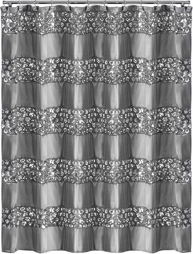 Zahari Home Sinatra 13pc Bathroom Shower Curtain Set - Classic Luxury Fabric Curtains with Unique Design & 12 Hooks - ModernBath