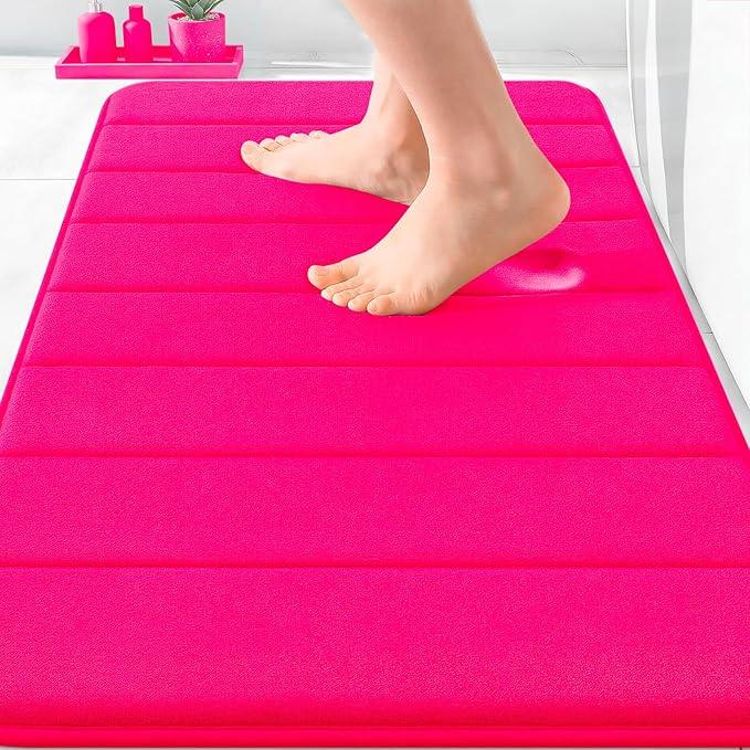 OLANLY Memory Foam Bath Mat 30x20, Super Soft Absorbent Bathroom Rugs, Quick Dry, Machine Washable Shower Floor Rugs, Bathmat Carpet, Bathroom Home Decor Accessories, Hot Pink - ModernBath