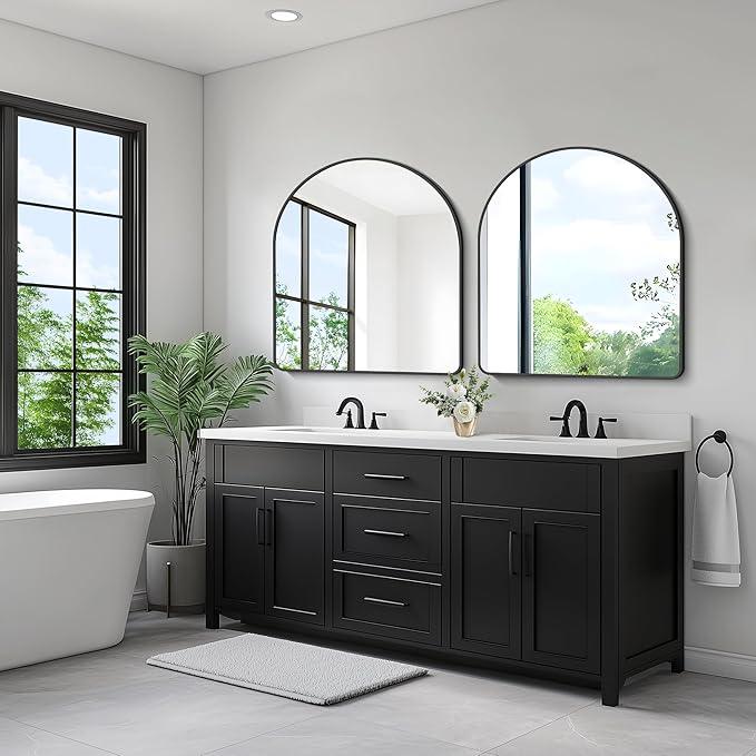 FORBATH Arched Mirror 36x40 Inch, Black Arched Mirror Wall Mounted Modern Black Aluminum Frame Decor Large for Dresser Bedroom Living Room Entryway, Hanging or Leaning Against Wall - ModernBath