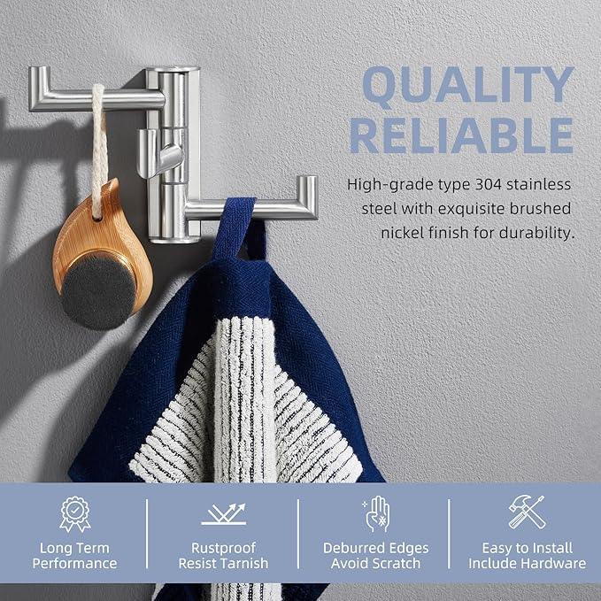 Angle Simple Swivel Towel Hook 3 Arms, SUS 304 Stainless Steel Foldable Robe Towel Hook for Bathroom, Wall Coat Holder, Brushed Nickel - ModernBath