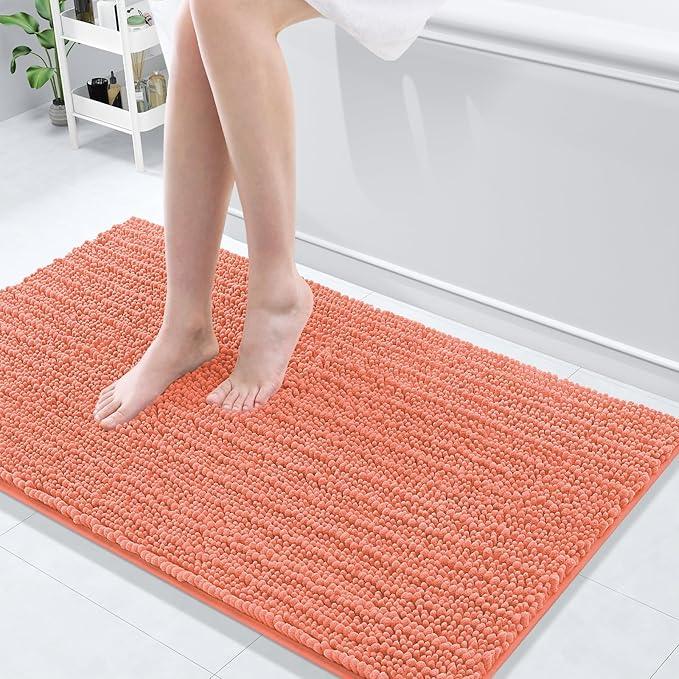 Arotive Luxury Chenille Bathroom Rug Mat, Extra Soft Thick Absorbent Shaggy Bath Rugs, Non-Slip Machine Wash Dry, Plush Bath Mats for Bathroom, Shower and Tub, 44x24, Coral - ModernBath