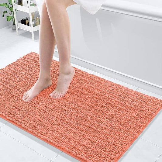 Arotive Luxury Chenille Bathroom Rug Mat, Extra Soft Thick Absorbent Shaggy Bath Rugs, Non-Slip Machine Wash Dry, Plush Bath Mats for Bathroom, Shower and Tub, 44x24, Coral - ModernBath