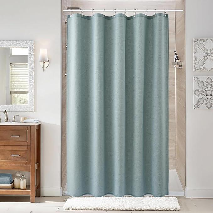 Naturoom Light Blue 60 Inch Shower Curtain - Stall Narrow Half Linen Ultra Thick Fabric Shower Curtain Set with Hooks, Boho Farmhouse Rustic RV Camper Bath Curtains for Bathroom, 60x72 - ModernBath