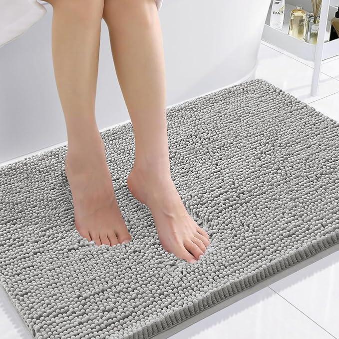 Smiry Luxury Chenille Bathroom Rugs 36x24, Extra Soft and Absorbent Shaggy Bath Mat, Machine Washable, Non-Slip Plush Carpet Runner for Tub, Shower, and Floor, Home Decor Accessories, Light Grey - ModernBath