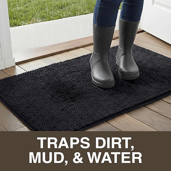 Neater Home Plush Bathroom Rugs 30x20 Thick Chenille Quick Dry Microfiber Absorbent Bath Mat, Soft Bath Rugs, Machine Washable Bathroom Floor Mat for Tub Shower Sink, Home Decor Accessories, Black - ModernBath