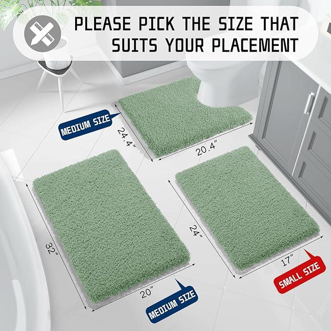 Yimobra Luxury Fluffy Bathroom Rugs, Super Elastic Soft Thick Plush Bath Mat, Non-Slip Water Absorbent, Easier to Dry, Sturdy Shaggy Microfiber Carpet for Bathtub, 32"x 20", Pure Light Green - ModernBath