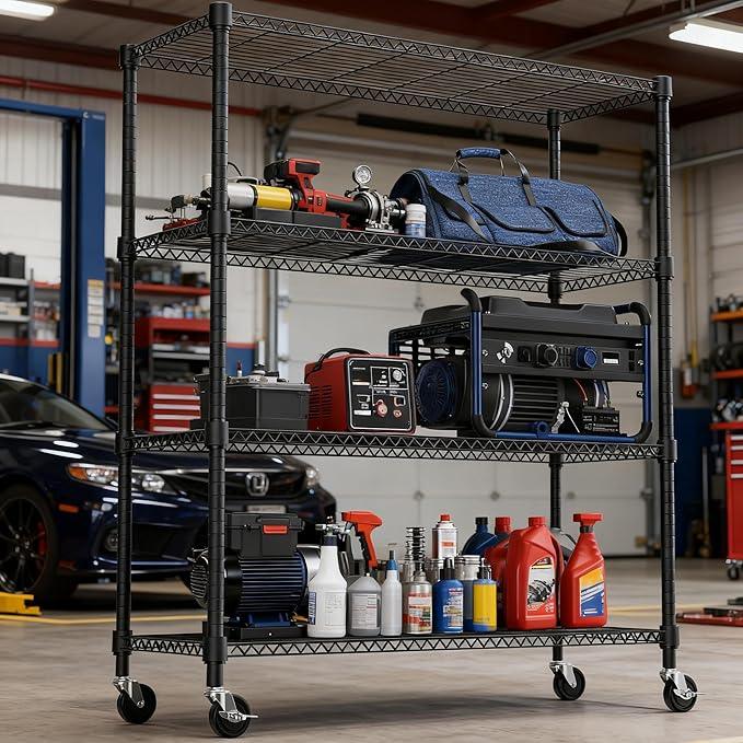 4 Tiers Shelf 1400 lbs Steel Storage Shelving Utility Shelving Unit Steel Organizer Wire Rack for Home,Kitchen,Office,Garage Black 17.7" D x 47.2" W x 62.7" H - ModernBath