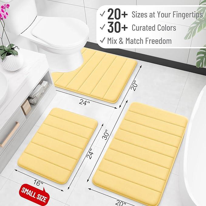 OLANLY Memory Foam Long Bathroom Rugs Runner 47x17, Super Soft Absorbent Bath Mat, Quick Dry, Machine Washable Shower Floor Rugs, Bathmat Carpet, Bathroom Home Decor Accessories, Yellow - ModernBath