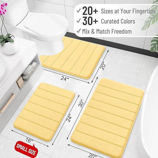 OLANLY Memory Foam Bath Mat 44x24, Super Soft Absorbent Bathroom Rugs, Quick Dry, Machine Washable Shower Floor Rugs, Bathmat Carpet, Bathroom Home Decor Accessories, Yellow - ModernBath