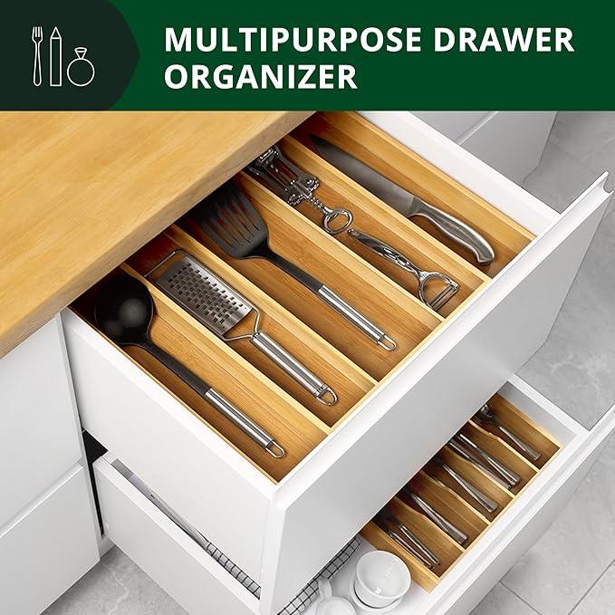 ROYAL CRAFT WOOD Luxury Bamboo Kitchen Drawer Organizer - Silverware Organizer - Utensil Holder and Cutlery Tray with Grooved Drawer Dividers for Flatware and Kitchen Utensils (5 Slot, Natural) - ModernBath