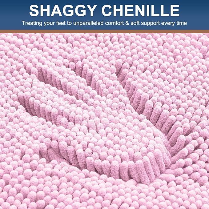 Smiry Luxury Chenille Bathroom Rugs 44x24, Extra Soft and Absorbent Shaggy Bath Mat, Machine Washable, Non-Slip Plush Carpet Runner for Tub, Shower, and Floor, Home Decor Accessories, Pink - ModernBath