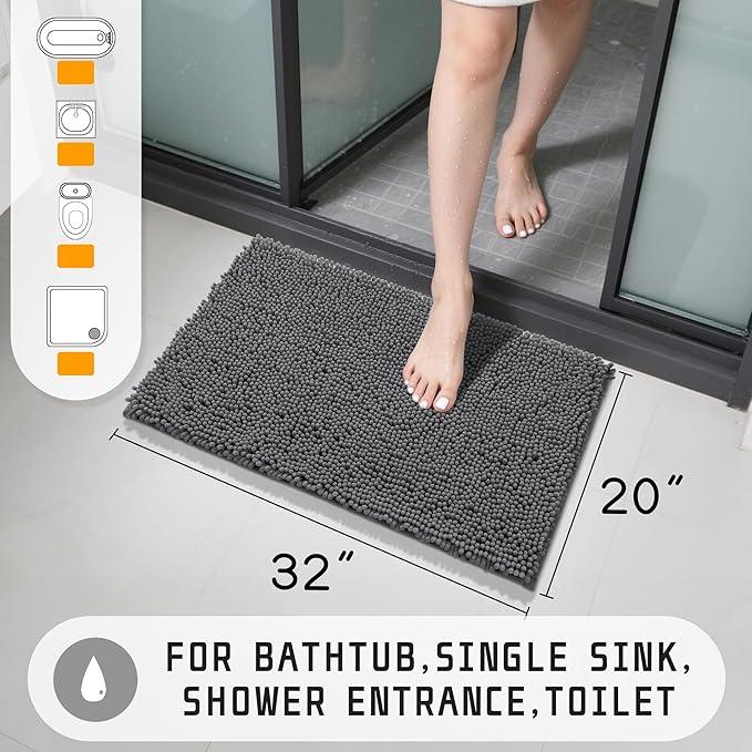 Yimobra Washable Bathroom Rugs, Super Soft & Absorbent Chenille Bath Mat for Floor & Carpet, Quick Dry Non Slip Bath Mat for Tub Shower, 32"x20",Dark Gray - ModernBath