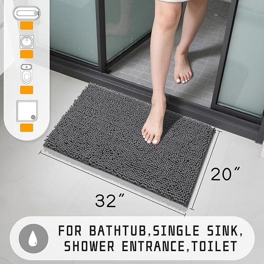 Yimobra Washable Bathroom Rugs, Super Soft & Absorbent Chenille Bath Mat for Floor & Carpet, Quick Dry Non Slip Bath Mat for Tub Shower, 32"x20",Dark Gray - ModernBath