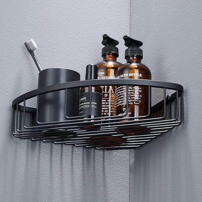 Segistan Bathroom Corner Shower Caddy Organizer, Corner-Hollow Design, SUS304 Stainless Steel Heavy Duty Rust-Proof Bathroom Shelf Organizer Holder, Wall Mounted Storage Rack, Matte Black - ModernBath
