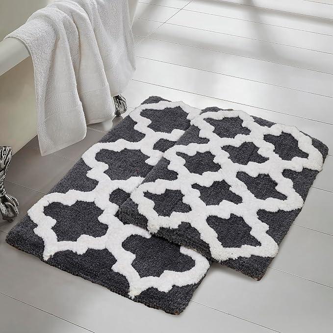 C23 Luxury Bathroom Rugs, Bath Mat - 20"x32" & 16"x24", 2200 GSM Tufted Cotton Bathroom Mat, Ultra-Absorbent Quick Dry Heavyweight Non-Slip Bathmat, Thick Soft Plush Machine Washable Bath Rug - 2 Pack - ModernBath