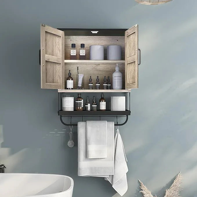 Over The Toilet Storage Cabinet, Bathroom Above Toilet Cabinet Organizer with Doors and Adjustable Shelves, Bathroom Shelf Organizer with Anti-Tip Device & Drain Rack, White (Brown) - ModernBath