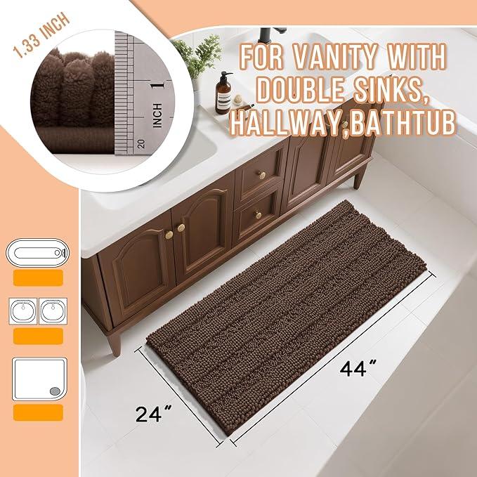 Yimobra Bathroom Rug Mat 44 x 24, Non Slip and Super Absorbent Bath Mat,Machine Washable Quick Dry,Ultra Plush Chenille Shower Rugs for Bathroom Floor Sink Tub and Shower Outside,Brown - ModernBath