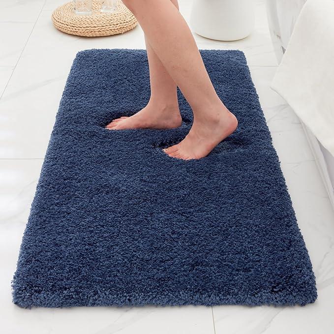 Ruggnovea Bathroom Rugs Non Slip Washable 48x24, Ultra Soft Thick Shaggy Absorbent Bath Mats, High Density Foam Latex Non Slip Backing Bath Rugs, Microfiber Bath Mats for Bathroom Floor&Sink,Navy Blue - ModernBath