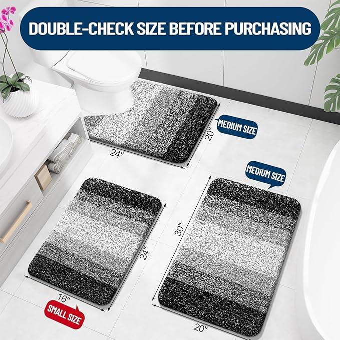 OLANLY Luxury Toilet Rugs U-Shaped 24x20, Extra Soft and Absorbent Microfiber Bathroom Rugs, Non-Slip Plush Shaggy Bath Mat, Machine Wash Dry, Contour Bathroom Mats for Toilet Base, Black - ModernBath