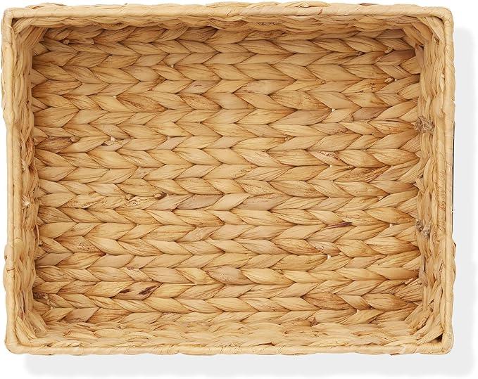 Casafield Set of 4 Water Hyacinth Pantry Baskets, 10" x 13" x 5", with Chalkboard Labels and Chalk Marker - Natural, Woven Storage Bin Organizers for Kitchen Shelves - ModernBath