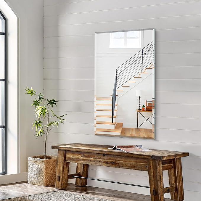 KOCUUY Beveled Mirror, 24x40 Inch Frameless Bathroom Mirror for Over Sink, Upgraded Shatterproof Beveled Unframed Design Mirror for Bathroom, Bedroom, Hang Horizontal/Vertical - ModernBath