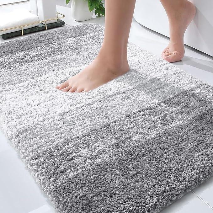 OLANLY Bathroom Rug Mat 30x20, Extra Soft and Absorbent Microfiber Bath Rugs, Non-Slip Plush Shaggy Bath Carpet, Machine Wash Dry, Bath Mats for Bathroom Floor, Tub and Shower, Light Grey - ModernBath