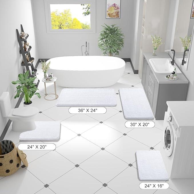 OLANLY Bathroom Rugs 35x24, Extra Soft Absorbent Chenille Bath Rugs, Rubber Backing Quick Dry, Machine Washable Bath Mats for Bathroom Floor, Tub and Shower, Home Decor Accessories, White - ModernBath