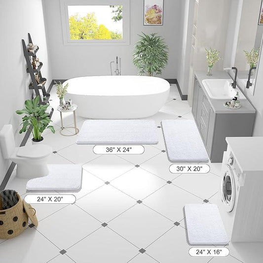 OLANLY Bathroom Rugs 59x35, Extra Soft Absorbent Chenille Bath Rugs, Rubber Backing Quick Dry, Machine Washable Bath Mats for Bathroom Floor, Tub and Shower, Home Decor Accessories, White - ModernBath