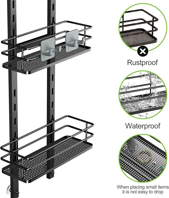 Orimade Adjustable Hanging Over the Shower Door Caddy with Hooks, Bathroom Organizer Shelf Storage Rack,No Drilling Rustproof Basket for Inside Shower, Matt Black 3 Tier - ModernBath