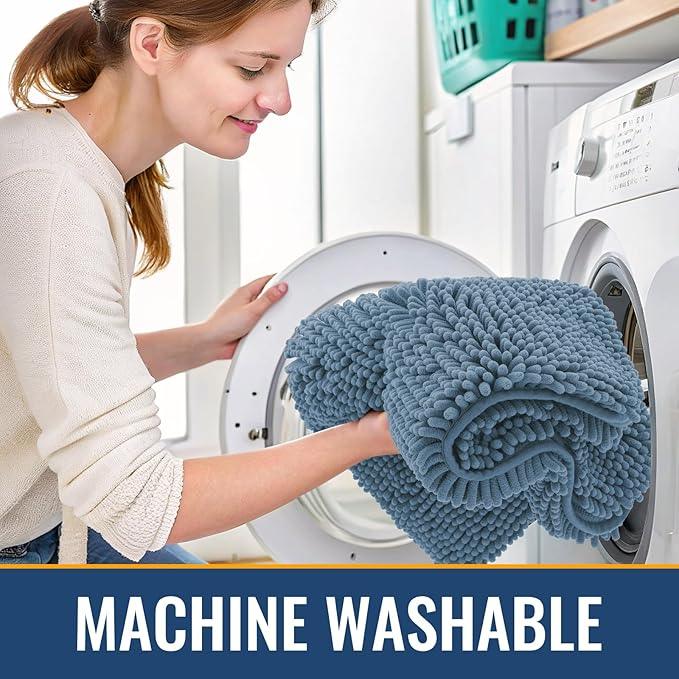 Arotive Bathroom Rugs 30x20, Extra Soft Absorbent Shaggy Chenille Bath Rugs, Machine Washable Rubber Backing Non-Slip Bath Mats for Bathroom Floor Tub and Shower, Home Decor Accessories, Grayish Blue - ModernBath