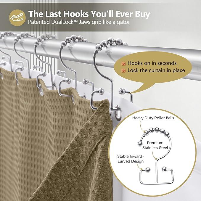 VANZAVANZU Luxury 3 in 1 Shower Curtain Set 3D Textured Waffle Weave Bathroom Curtain with Waterproof SGS Certified Fabric Liner & 12 Anti-Fall Stainless Steel Hooks, Machine Washable 72"x78" (Khaki) - ModernBath