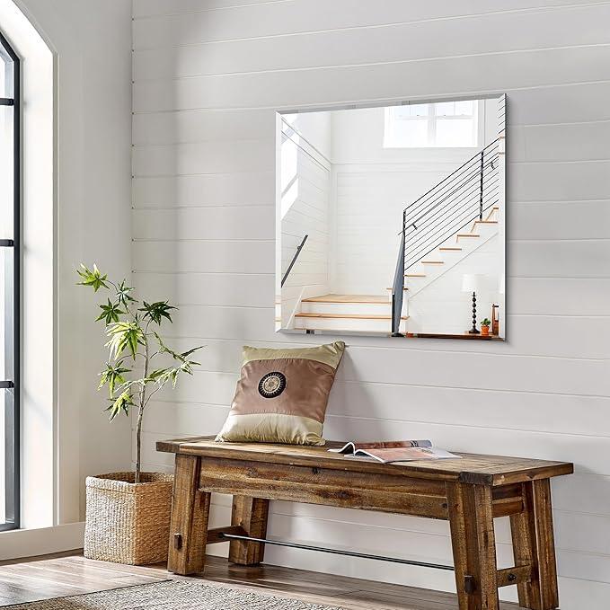 KOCUUY Beveled Mirror, 30x30 Inch Square Frameless Bathroom Mirror for Over Sink, Upgraded Shatterproof Beveled Unframed Design Mirror for Bathroom, Bedroom, Entryway, Hang Horizontal/Vertical - ModernBath