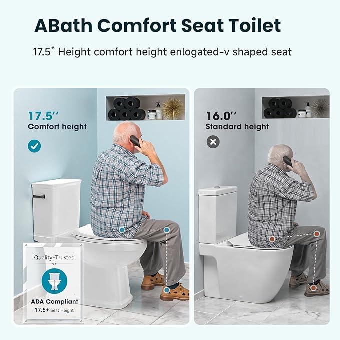 Two Piece Toilets for Bathrooms, Elongated Toilet with 17.5" Chair Height Soft Close Seat, 1.27 GPF Power Flush, Nano Self-Cleaning Glaze, WaterSense/1000g Map Certified, White ADA toilet 12" Rough In - ModernBath