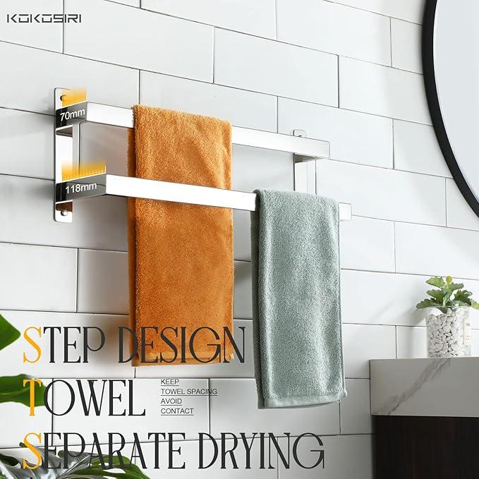 KOKOSIRI Towel Bars Bath Towel Holders 20-Inch Chrome Bathroom 2-Tiers Ladder Towel Rails Wall Mounted Towels Shelves Rack Polished Stainless Steel, B5008CH-L20 - ModernBath