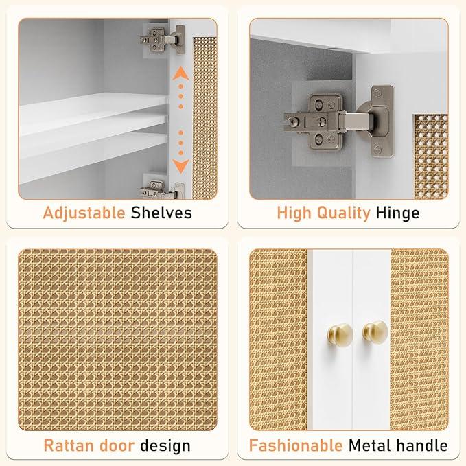 Over The Toilet Storage Cabinet, Behind Toilet Bathroom Organizer with Adjustable Shelves, Above Toilet Organizers with Rattan Door, Space Saver for Restroom, Bathroom, Laundry - ModernBath
