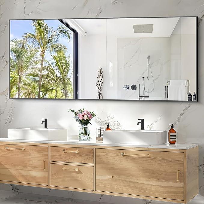 COFENY 30x72inch Bathroom Mirror, Black Rectangle Mirror with Thin Frame, Large Rectangular Wall Mirrors for Bathroom, Living Roomm, Hair Salon, Big Farmehouse Mirror Hang Horizontal/Vertical - ModernBath