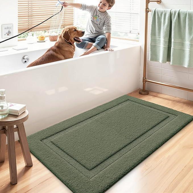LUMI Large Ultra Soft Bathroom Rugs Non Slip with Rubber Backing, Absorbent Washable Bath Mat Quick Dry, Upgraded Premium Microfiber Plush Carpet for Bathtub and Shower Floor, Green, 24x43 - ModernBath