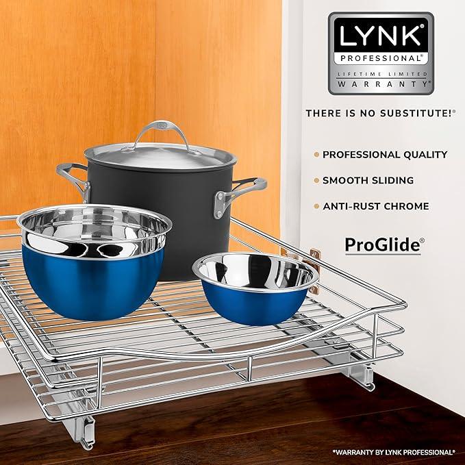 LYNK PROFESSIONAL® Pull Out Cabinet Organizer, 17" x 21" Slide Out Drawers for Kitchen Cabinets - Sliding Pull-Out Pantry Shelves – Home Shelf Organizers - Lifetime Ltd. Warranty, Chrome - ModernBath