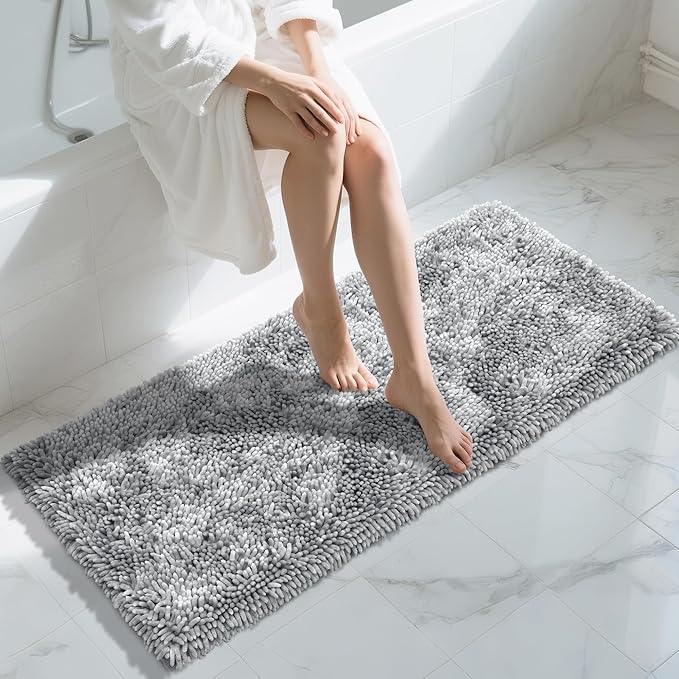 Yimobra Long Bathroom Rugs Runner 55x24 Inch, Extra Thick Soft Absorbent Chenille Bath Mat, Non Slip Machine Washable, Quick Dry Bath Rugs for Bathroom Floor, Tub and Shower, Light Grey - ModernBath