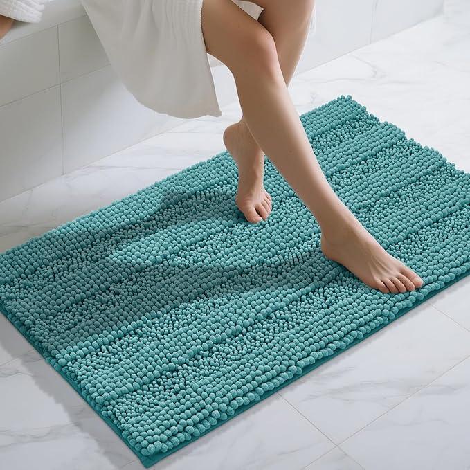 Yimobra Bathroom Rug Mat 44 x 24, Non Slip and Super Absorbent Bath Mat,Machine Washable Quick Dry,Ultra Plush Chenille Shower Rugs for Bathroom Floor Sink Tub and Shower Outside,Teal Blue - ModernBath