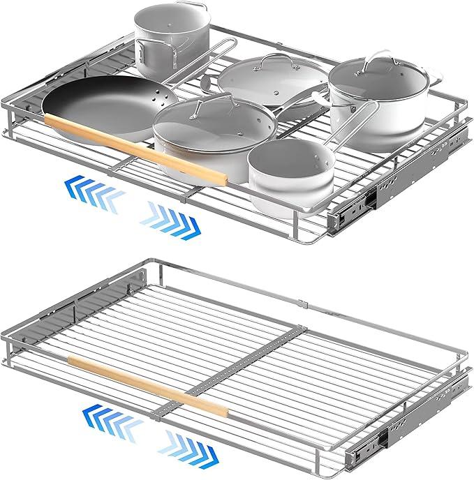 Pull Out Cabinet Organizer, Heavy Duty Steel Metal Roll Out Shelves for Kitchen Cabinets, Adjustable Cabinet Pull Out Shelves For Cabinets Capacity Heavy Duty Caddy, 23~39.8"W x 22.5"D. 2Pack - ModernBath